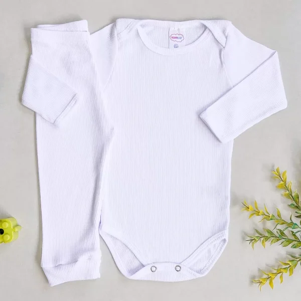 Conjunto Body Bebê Pagão Canelado Longo Branco