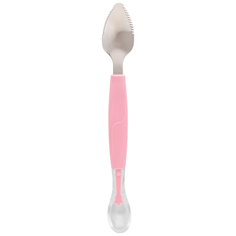 Colher Infantil 2 em 1 Silicone e Inox (6M+) Rosa - Buba