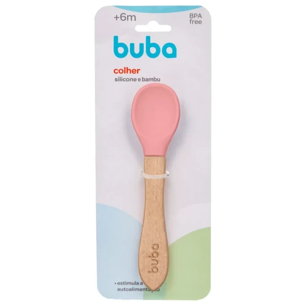 Colher de Silicone com Bambu Rosa - Buba