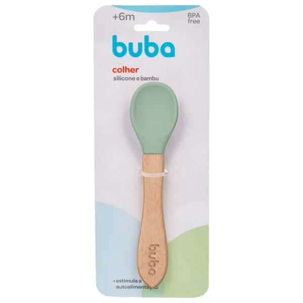 Colher de Silicone com Bambu Verde - Buba