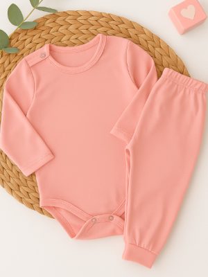 Conjunto Body Térmico Longo Rosa para Bebê