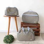 Kit Bolsa Luxo - 3 Peças Cinza e Azul Bebê