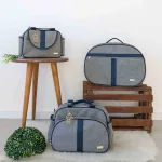 Kit Bolsa Luxo - 3 Peças Cinza e Azul Marinho