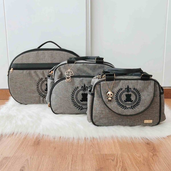 Kit Bolsa Luxo - 3 Peças Cinza Urso Cora
