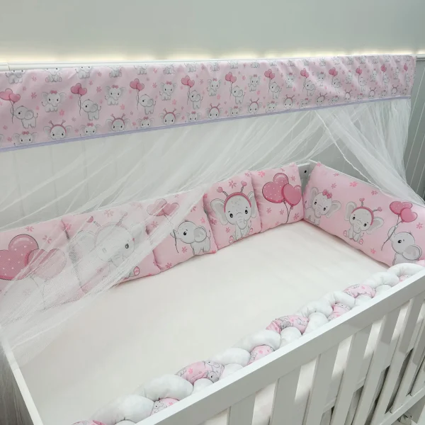 Kit Berço Trança 10 Peças - Elefantinho Rosa