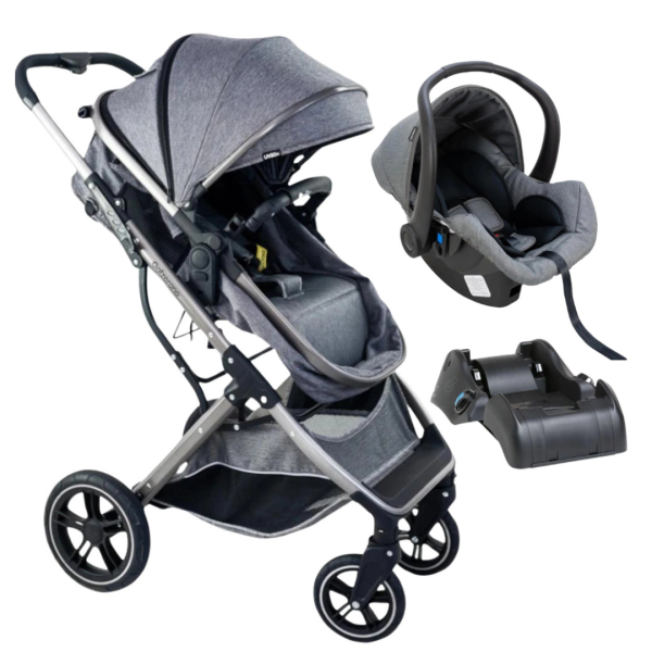Kit Carrinho de Bebê Zoe - Galzerano Cinza com Prata