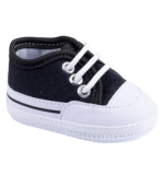 Tênis Bebê Preto Cadarço Branco- Keto Baby