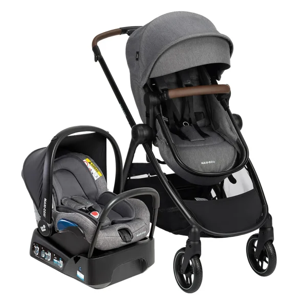 Kit Carrinho de Bebê Anna + Bebê Conforto + Base - Maxi-Cosi Cinza