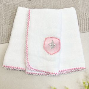 Kit Fralda de Boca Premium Bordada - Flor de Lis Rosa