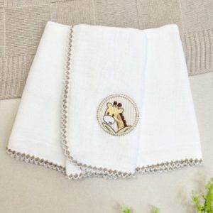 Kit Fralda de Boca Premium Bordada - Girafinha