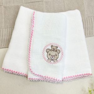 Kit Fralda de Boca Premium Bordada - Mamãe Urso Rosa