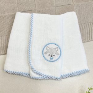 Kit Fralda de Boca Premium Bordada - Raposa Azul Claro