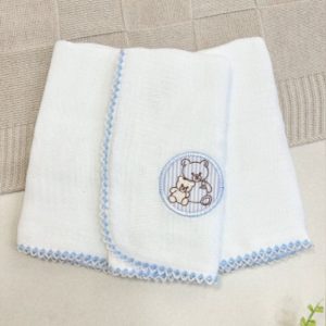 Kit Fralda de Boca Premium Bordada - Ursinhos Azul Claro