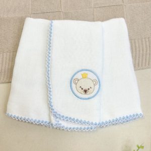 Kit Fralda de Boca Premium Bordada - Urso Coroa Azul Claro