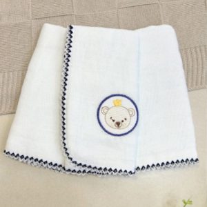 Kit Fralda de Boca Premium Bordada - Urso Coroa Azul Marinho