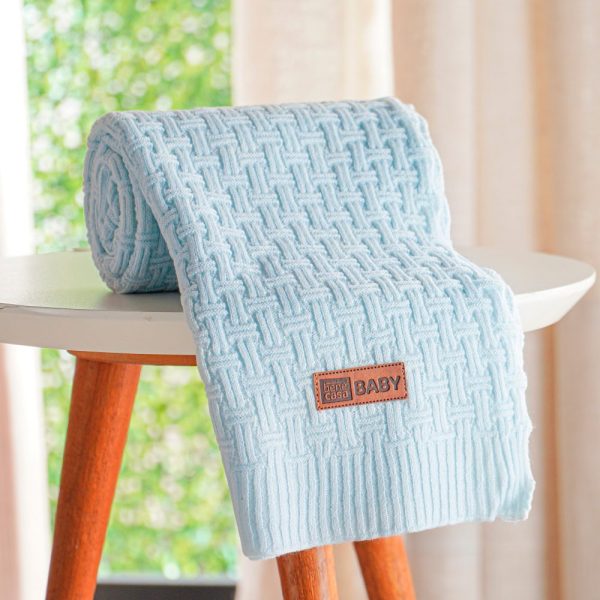 Manta Luxo Tricô Bebê - Azul