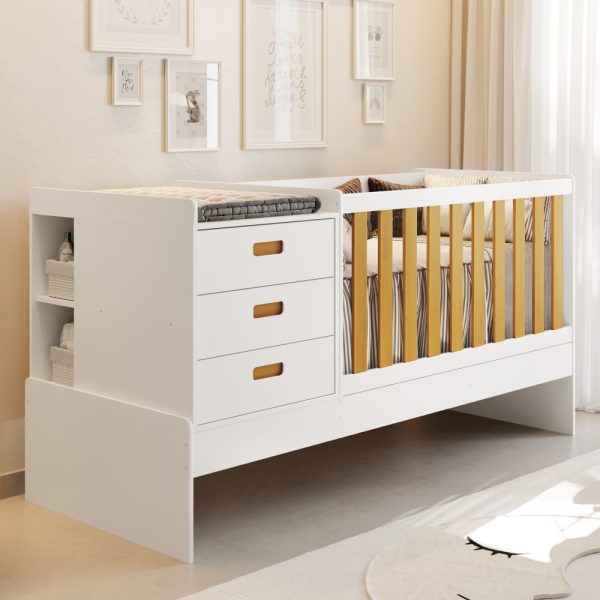 Berço Multifuncional Luna Reller - Branco Fosco com Savana