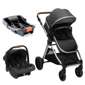Kit Carrinho de Bebê Romanzo com Base - Preto Granizo