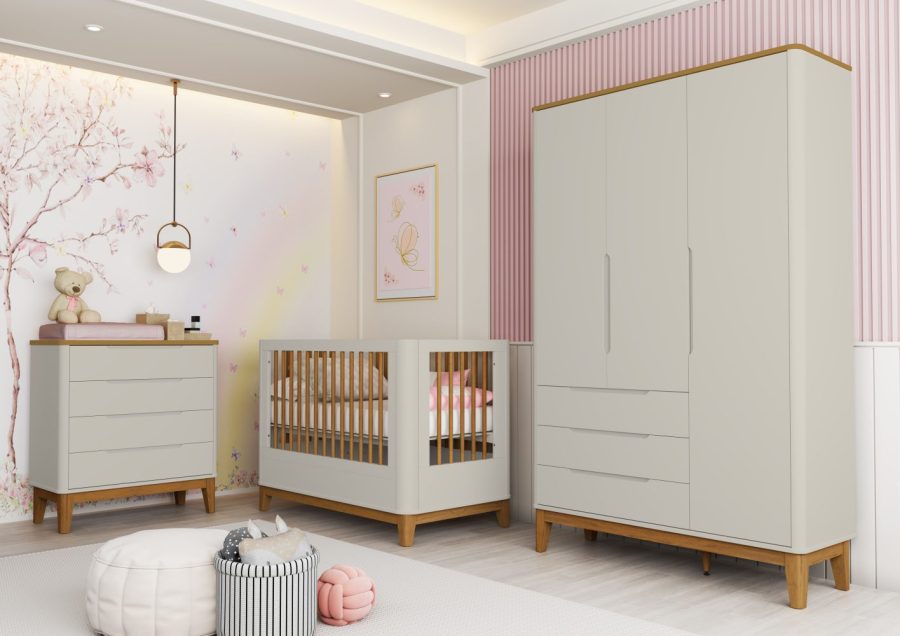 Berço Boom Slim Classic - Comoda Boom Gav Classic - Roupeiro Boom Areia-Savana