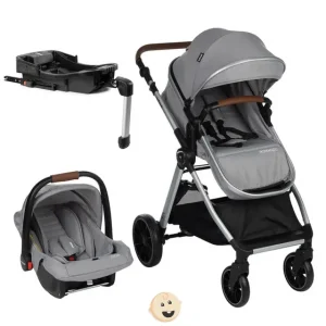 Kit Carrinho de Bebê Romanzo com Base Isofix - Cinza