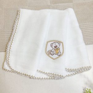 Kit Fralda de Boca Premium Bordada - Ursinho Neutro