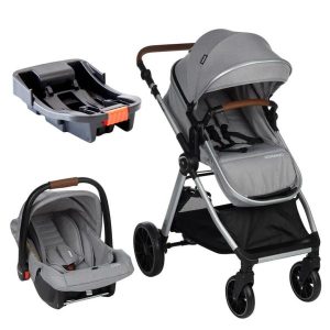 Kit Carrinho de Bebê Romanzo com Base - Cinza