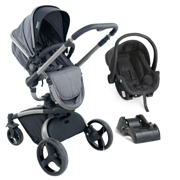 Kit Carrinho de Bebê Vulkan + Bebê Conforto + Base - Galzerano Cinza