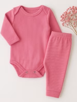 Conjunto Body Bebê Pagão Canelado Longo - New Rosa