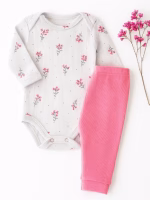 Conjunto Body Bebê Pagão Canelado Longo - New Floral