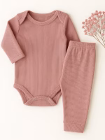 Conjunto Body Bebê Pagão Canelado Longo - New Rose