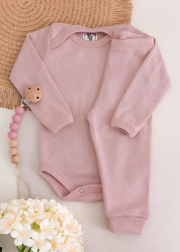 Conjunto Body Bebê Pagão Canelado Longo - Rose