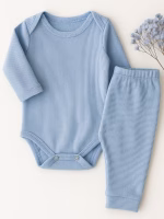 Conjunto Body Bebê Pagão Canelado Longo - New Azul