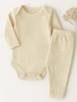 Conjunto Body Bebê Pagão Canelado Longo - Creme