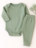 Conjunto Body Bebê Pagão Canelado Longo - New verde