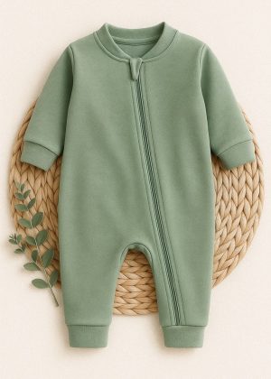 Macacão Bebê Moletinho Peluciado - Verde Oliva