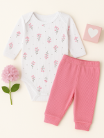 Conjunto Body Bebê Pagão Canelado Longo - Floral