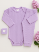Conjunto Body Bebê Pagão Canelado Longo - New Lilás