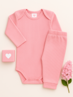 Conjunto Body Bebê Pagão Canelado Longo - New Rosa