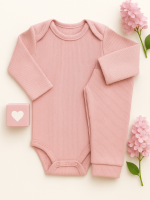 Conjunto Body Bebê Pagão Canelado Longo - New Rose