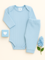 Conjunto Body Bebê Pagão Canelado Longo - New Azul