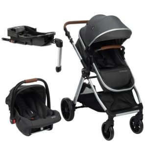 Kit Carrinho de Bebê Romanzo com Base Isofix - Preto Granizo
