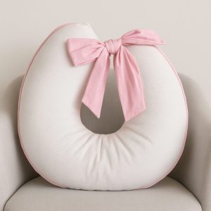Almofada Amamentação Branco com Rosa - 100% Algodão