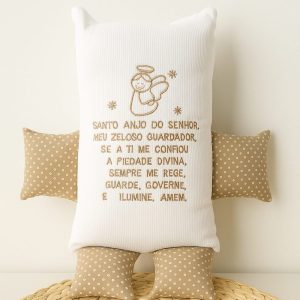 Almofadinha Oração Santo Anjo do Senhor Bebê - Bege