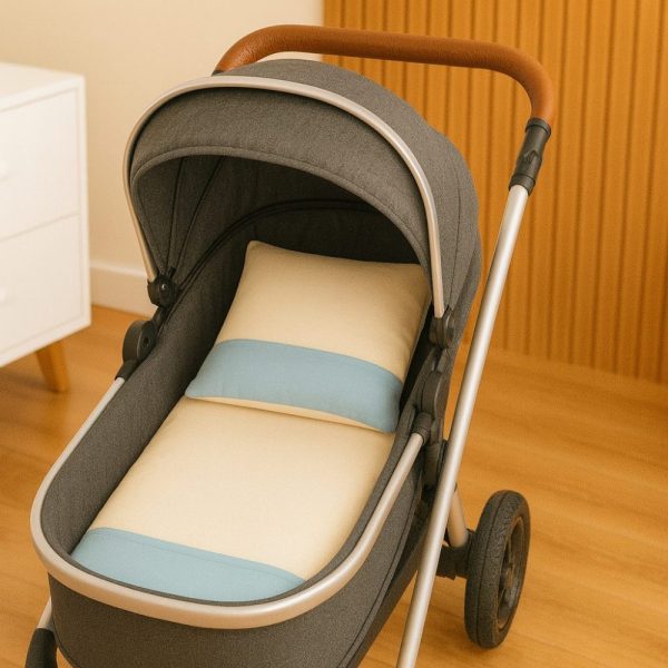 Colchonete para Carrinho Bebê - Bege Com Azul
