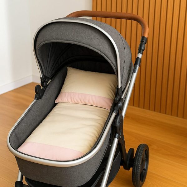 Colchonete para Carrinho Bebê - Bege Com Rosa Claro