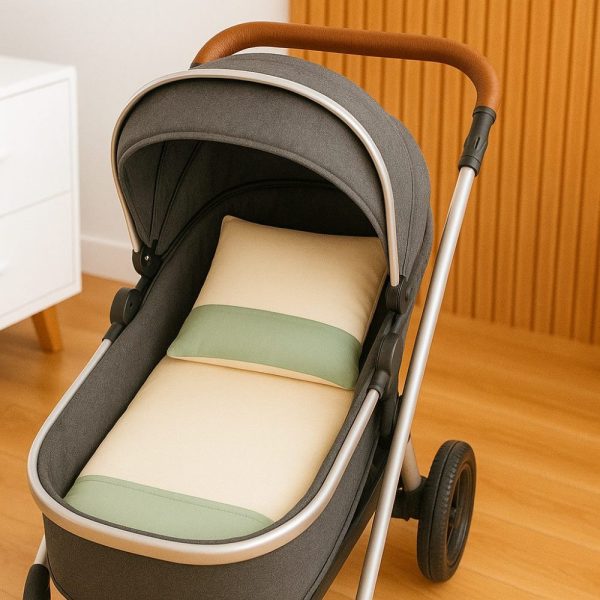 Colchonete para Carrinho Bebê - Bege Com Verde