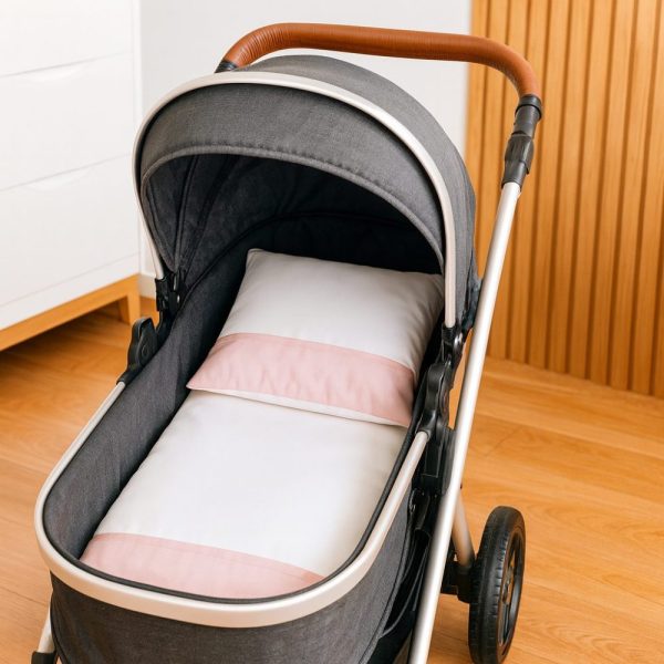 Colchonete para Carrinho Bebê - Branco Com Rosa Claro