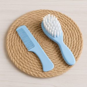Kit Escova e Pente Azul para Bebê com Cerdas Macias