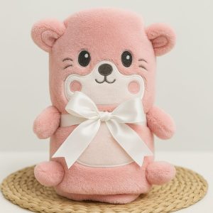 Mantinha Com Aplique 1,00m x 70cm - Ursinha Rosa