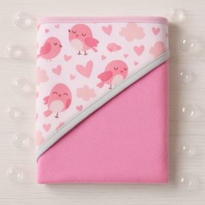 Toalha de Banho Bebê com Capuz Passarinho Rosa